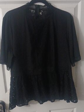 Zara Black Lace Peplum Blouse with Crochet Trim